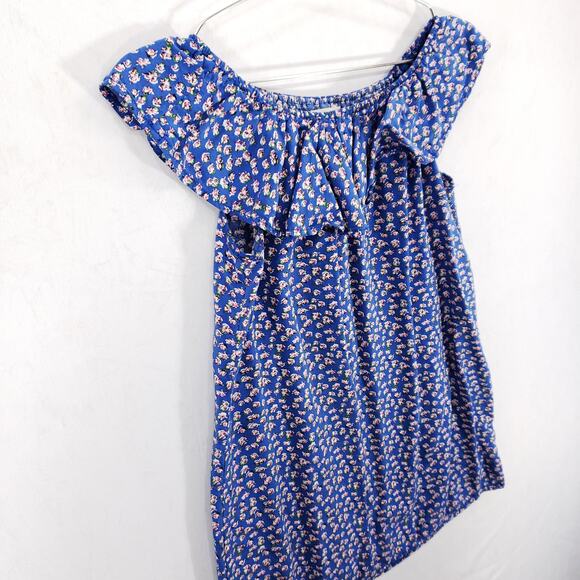 ZARA Dress Girls 9/10 Blue Floral All Over Print Ruffle Neck Sleeveless Pullover - Picture 2 of 4
